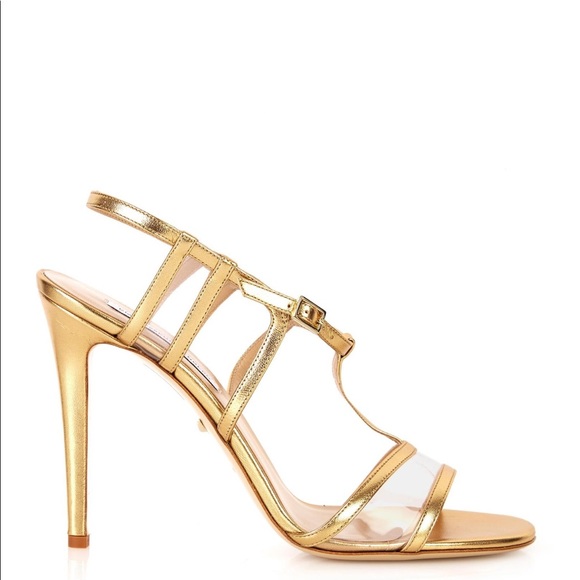 DVF GOLD LEATHER VIOLA STRAPPY HEELS - Picture 4 of 4